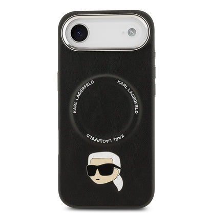 Apple iPhone 17 Air Kılıf Karl Lagerfeld Orjinal Lisanslı M-safe Şarj Özellikli Metal Kamera ve Buton Tasarımlı Karl PU Deri Kapak