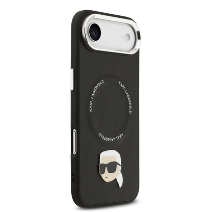 Apple iPhone 17 Air Kılıf Karl Lagerfeld Orjinal Lisanslı M-safe Şarj Özellikli Metal Kamera ve Buton Tasarımlı Karl PU Deri Kapak