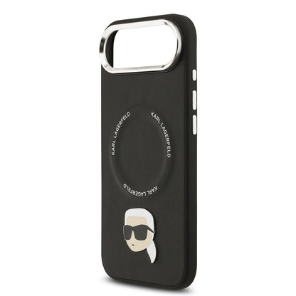 Apple iPhone 17 Air Kılıf Karl Lagerfeld Orjinal Lisanslı M-safe Şarj Özellikli Metal Kamera ve Buton Tasarımlı Karl PU Deri Kapak