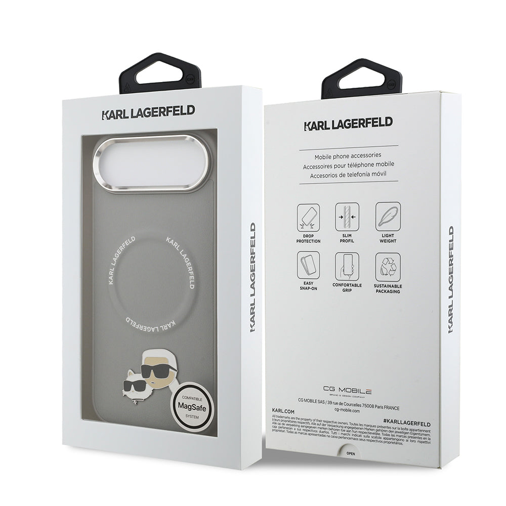 Apple iPhone 17 Air Kılıf Karl Lagerfeld Orjinal Lisanslı M-safe Şarj Özellikli Metal Kamera ve Buton Tasarımlı K&C PU Deri Kapak