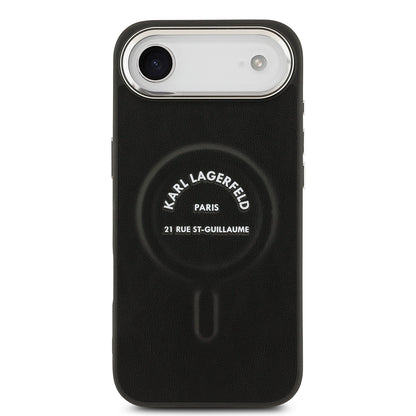 Apple iPhone 17 Air Kılıf Karl Lagerfeld Orjinal Lisanslı M-safe Şarj Özellikli Metal Kamera ve Buton Tasarımlı Paris RSG PU Deri Kapak
