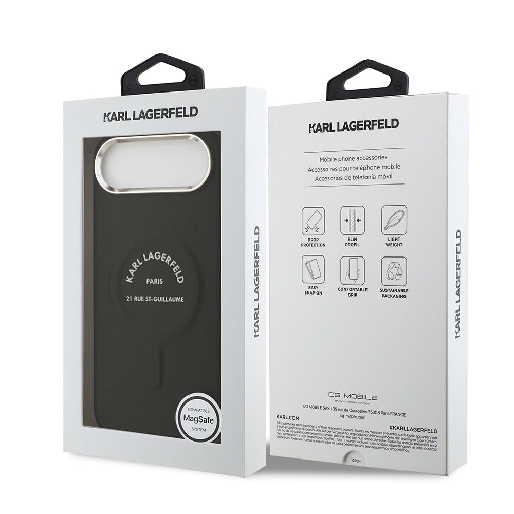Apple iPhone 17 Air Kılıf Karl Lagerfeld Orjinal Lisanslı M-safe Şarj Özellikli Metal Kamera ve Buton Tasarımlı Paris RSG PU Deri Kapak