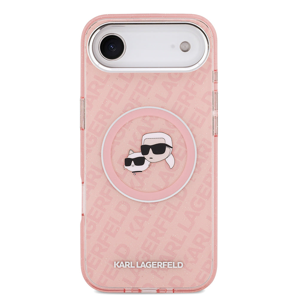 Apple iPhone 17 Air Kılıf Karl Lagerfeld Orjinal Lisanslı Parlayan Simli Karl & Choupette Heads Kapak