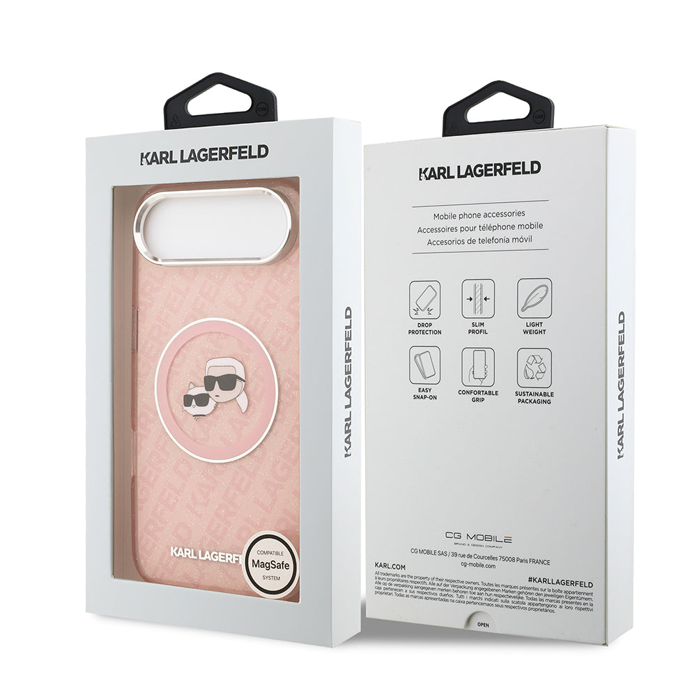 Apple iPhone 17 Air Kılıf Karl Lagerfeld Orjinal Lisanslı Parlayan Simli Karl & Choupette Heads Kapak