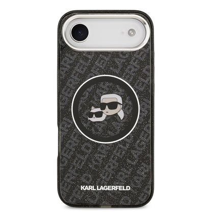 Apple iPhone 17 Air Kılıf Karl Lagerfeld Orjinal Lisanslı Parlayan Simli Karl & Choupette Heads Kapak