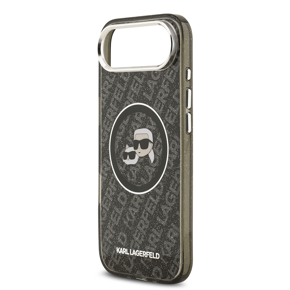 Apple iPhone 17 Air Kılıf Karl Lagerfeld Orjinal Lisanslı Parlayan Simli Karl & Choupette Heads Kapak
