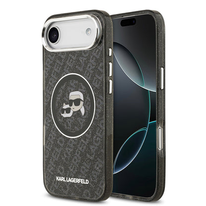Apple iPhone 17 Air Kılıf Karl Lagerfeld Orjinal Lisanslı Parlayan Simli Karl & Choupette Heads Kapak