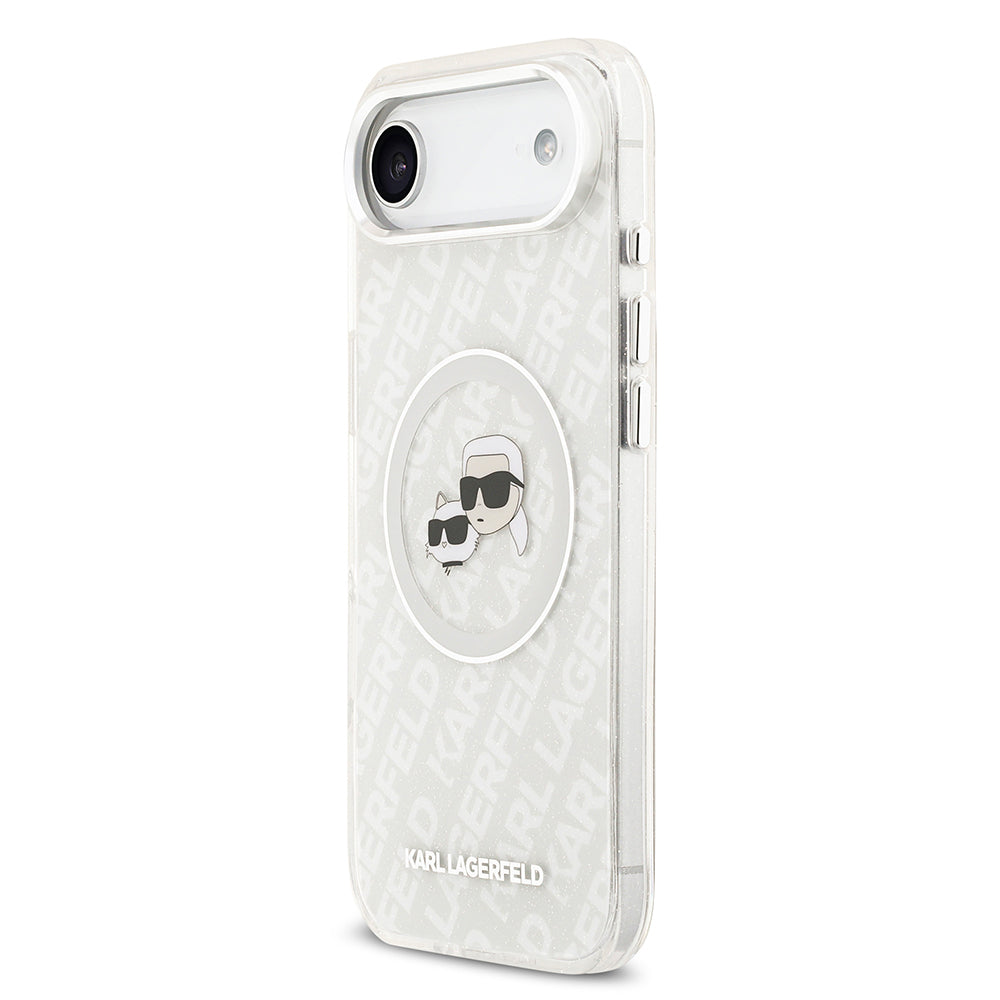 Apple iPhone 17 Air Kılıf Karl Lagerfeld Orjinal Lisanslı Parlayan Simli Karl & Choupette Heads Kapak