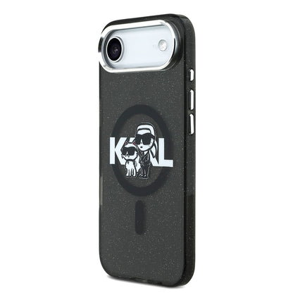 Apple iPhone 17 Air Kılıf Karl Lagerfeld Orjinal Lisanslı Parlayan Simli Karl & Choupette Sketch Logo Kapak