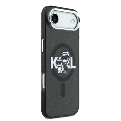 Apple iPhone 17 Air Kılıf Karl Lagerfeld Orjinal Lisanslı Parlayan Simli Karl & Choupette Sketch Logo Kapak