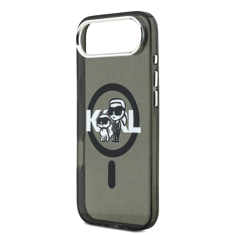 Apple iPhone 17 Air Kılıf Karl Lagerfeld Orjinal Lisanslı Parlayan Simli Karl & Choupette Sketch Logo Kapak