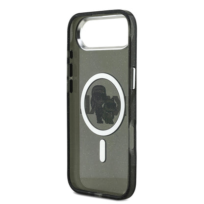Apple iPhone 17 Air Kılıf Karl Lagerfeld Orjinal Lisanslı Parlayan Simli Karl & Choupette Sketch Logo Kapak