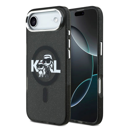 Apple iPhone 17 Air Kılıf Karl Lagerfeld Orjinal Lisanslı Parlayan Simli Karl & Choupette Sketch Logo Kapak