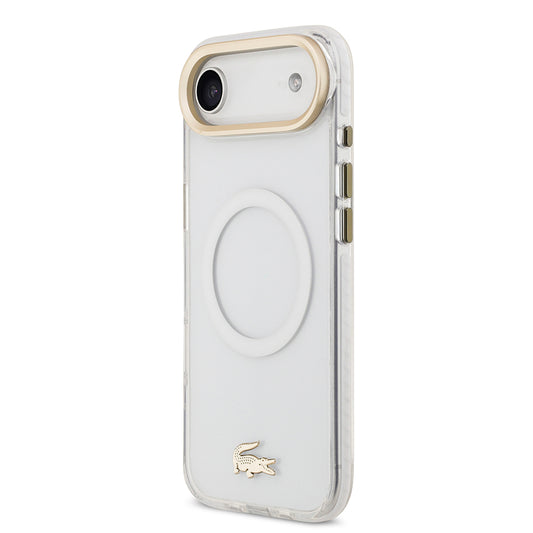 Apple iPhone 17 Air Kılıf Lacoste Orjinal Lisanslı M-safe Şarj Özellikli Gold Timsah Logolu Buzlu Kapak