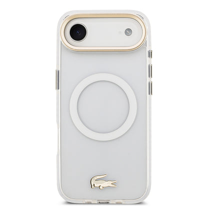 Apple iPhone 17 Air Kılıf Lacoste Orjinal Lisanslı M-safe Şarj Özellikli Gold Timsah Logolu Buzlu Kapak