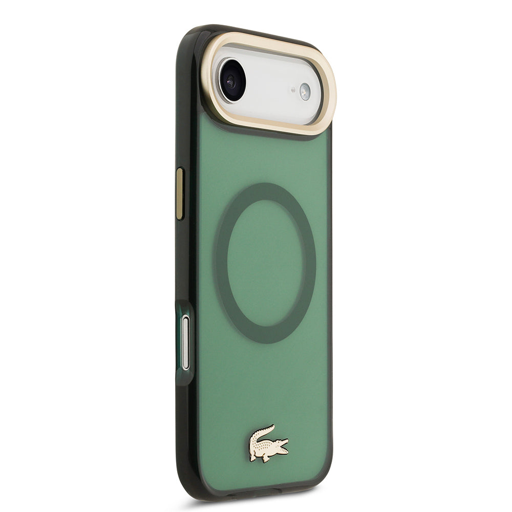 Apple iPhone 17 Air Kılıf Lacoste Orjinal Lisanslı M-safe Şarj Özellikli Gold Timsah Logolu Buzlu Kapak