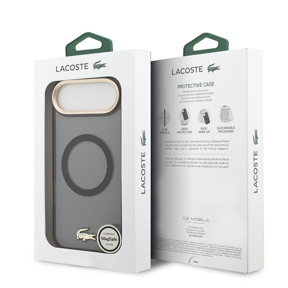 Apple iPhone 17 Air Kılıf Lacoste Orjinal Lisanslı M-safe Şarj Özellikli Gold Timsah Logolu Buzlu Kapak