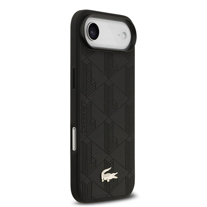 Apple iPhone 17 Air Kılıf Lacoste Orjinal Lisanslı M-safe Şarj Özellikli PU Deri Tasarımlı Karışık Monogram Desenli Kapak