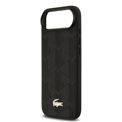 Apple iPhone 17 Air Kılıf Lacoste Orjinal Lisanslı M-safe Şarj Özellikli PU Deri Tasarımlı Karışık Monogram Desenli Kapak