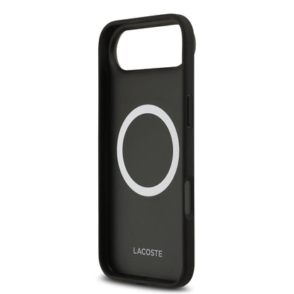 Apple iPhone 17 Air Kılıf Lacoste Orjinal Lisanslı M-safe Şarj Özellikli PU Deri Tasarımlı Karışık Monogram Desenli Kapak