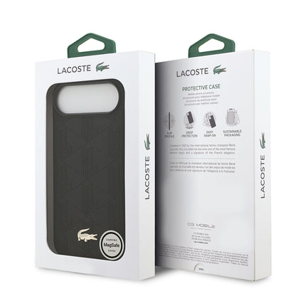 Apple iPhone 17 Air Kılıf Lacoste Orjinal Lisanslı M-safe Şarj Özellikli PU Deri Tasarımlı Karışık Monogram Desenli Kapak
