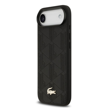 Apple iPhone 17 Air Kılıf Lacoste Orjinal Lisanslı M-safe Şarj Özellikli PU Deri Tasarımlı Karışık Monogram Desenli Kapak
