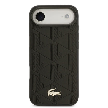 Apple iPhone 17 Air Kılıf Lacoste Orjinal Lisanslı M-safe Şarj Özellikli PU Deri Tasarımlı Karışık Monogram Desenli Kapak