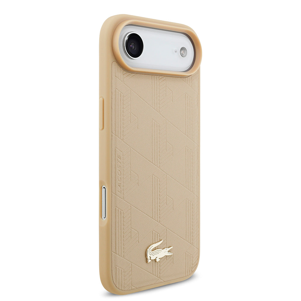 Apple iPhone 17 Air Kılıf Lacoste Orjinal Lisanslı M-safe Şarj Özellikli PU Deri Tasarımlı Karışık Monogram Desenli Kapak