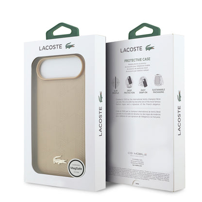 Apple iPhone 17 Air Kılıf Lacoste Orjinal Lisanslı M-safe Şarj Özellikli PU Deri Tasarımlı Karışık Monogram Desenli Kapak