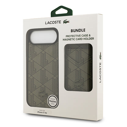 Apple iPhone 17 Air Kılıf Lacoste Orjinal Lisanslı M-safe Şarj Özellikli PU Deri Tasarımlı Kartlıklı Karışık Monogram Desenli Kapak