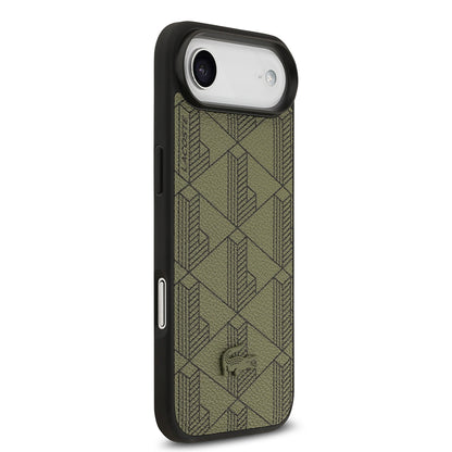 Apple iPhone 17 Air Kılıf Lacoste Orjinal Lisanslı M-safe Şarj Özellikli PU Deri Tasarımlı Kartlıklı Karışık Monogram Desenli Kapak