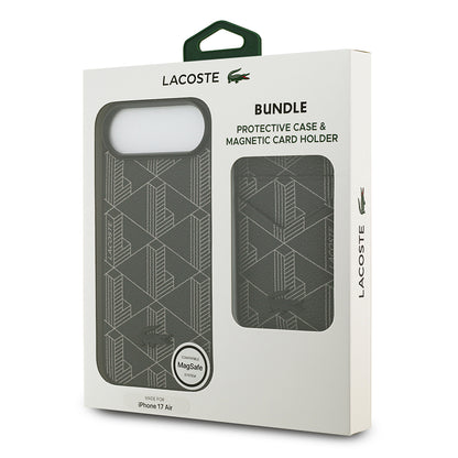 Apple iPhone 17 Air Kılıf Lacoste Orjinal Lisanslı M-safe Şarj Özellikli PU Deri Tasarımlı Kartlıklı Karışık Monogram Desenli Kapak