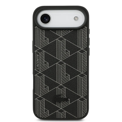 Apple iPhone 17 Air Kılıf Lacoste Orjinal Lisanslı M-safe Şarj Özellikli PU Deri Tasarımlı Kartlıklı Karışık Monogram Desenli Kapak