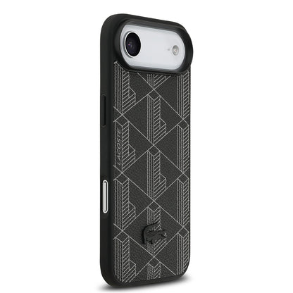Apple iPhone 17 Air Kılıf Lacoste Orjinal Lisanslı M-safe Şarj Özellikli PU Deri Tasarımlı Kartlıklı Karışık Monogram Desenli Kapak