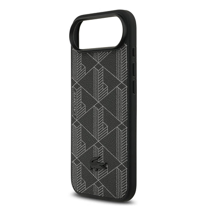 Apple iPhone 17 Air Kılıf Lacoste Orjinal Lisanslı M-safe Şarj Özellikli PU Deri Tasarımlı Kartlıklı Karışık Monogram Desenli Kapak