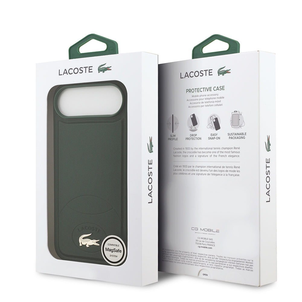 Apple iPhone 17 Air Kılıf Lacoste Orjinal Lisanslı M-safe Şarj Özellikli PU Deri Tasarımlı Metal Logolu Kapak