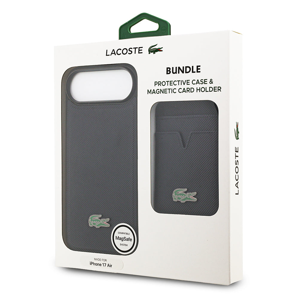 Apple iPhone 17 Air Kılıf Lacoste Orjinal Lisanslı M-safe Şarj Özellikli PU Pike Desenli Metal Logolu Kartlıklı Kapak