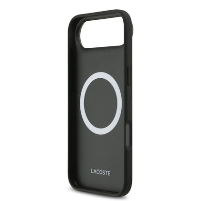Apple iPhone 17 Air Kılıf Lacoste Orjinal Lisanslı M-safe Şarj Özellikli PU Pike Desenli Metal Logolu Kartlıklı Kapak