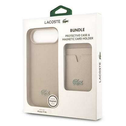 Apple iPhone 17 Air Kılıf Lacoste Orjinal Lisanslı M-safe Şarj Özellikli PU Pike Desenli Metal Logolu Kartlıklı Kapak