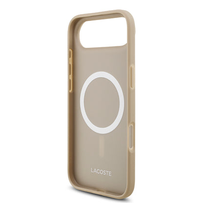Apple iPhone 17 Air Kılıf Lacoste Orjinal Lisanslı M-safe Şarj Özellikli PU Pike Desenli Metal Logolu Kartlıklı Kapak