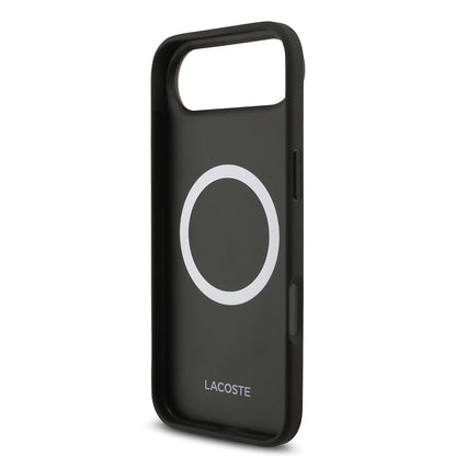Apple iPhone 17 Air Kılıf Lacoste Orjinal Lisanslı M-safe Şarj Özellikli PU Pike Desenli Metal Logolu Kartlıklı Kapak