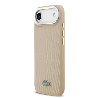 Apple iPhone 17 Air Kılıf Lacoste Orjinal Lisanslı M-safe Şarj Özellikli PU Pike Desenli Standlı Metal Logolu Kapak