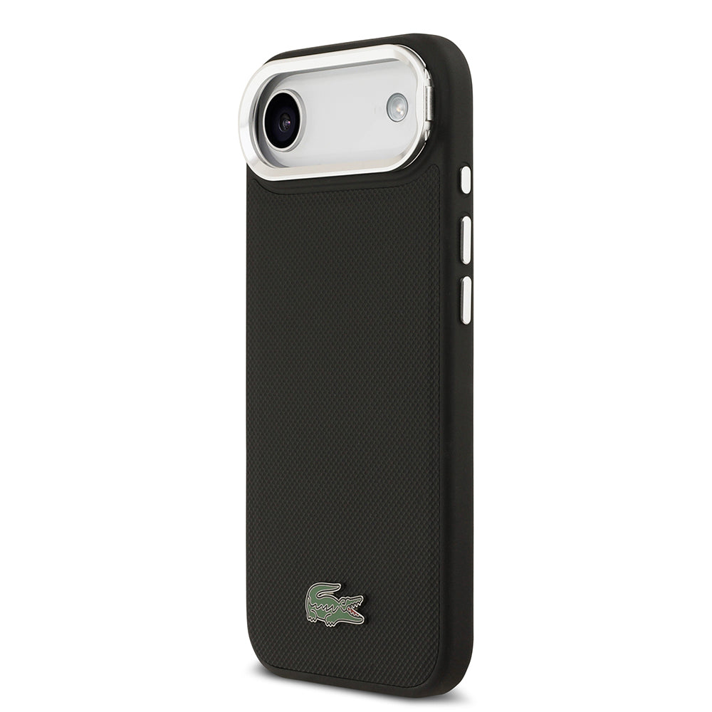 Apple iPhone 17 Air Kılıf Lacoste Orjinal Lisanslı M-safe Şarj Özellikli PU Pike Desenli Standlı Metal Logolu Kapak