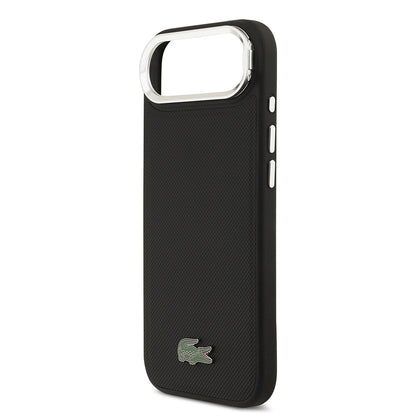 Apple iPhone 17 Air Kılıf Lacoste Orjinal Lisanslı M-safe Şarj Özellikli PU Pike Desenli Standlı Metal Logolu Kapak
