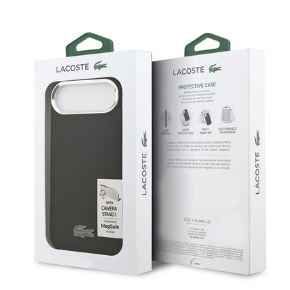 Apple iPhone 17 Air Kılıf Lacoste Orjinal Lisanslı M-safe Şarj Özellikli PU Pike Desenli Standlı Metal Logolu Kapak