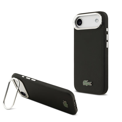 Apple iPhone 17 Air Kılıf Lacoste Orjinal Lisanslı M-safe Şarj Özellikli PU Pike Desenli Standlı Metal Logolu Kapak