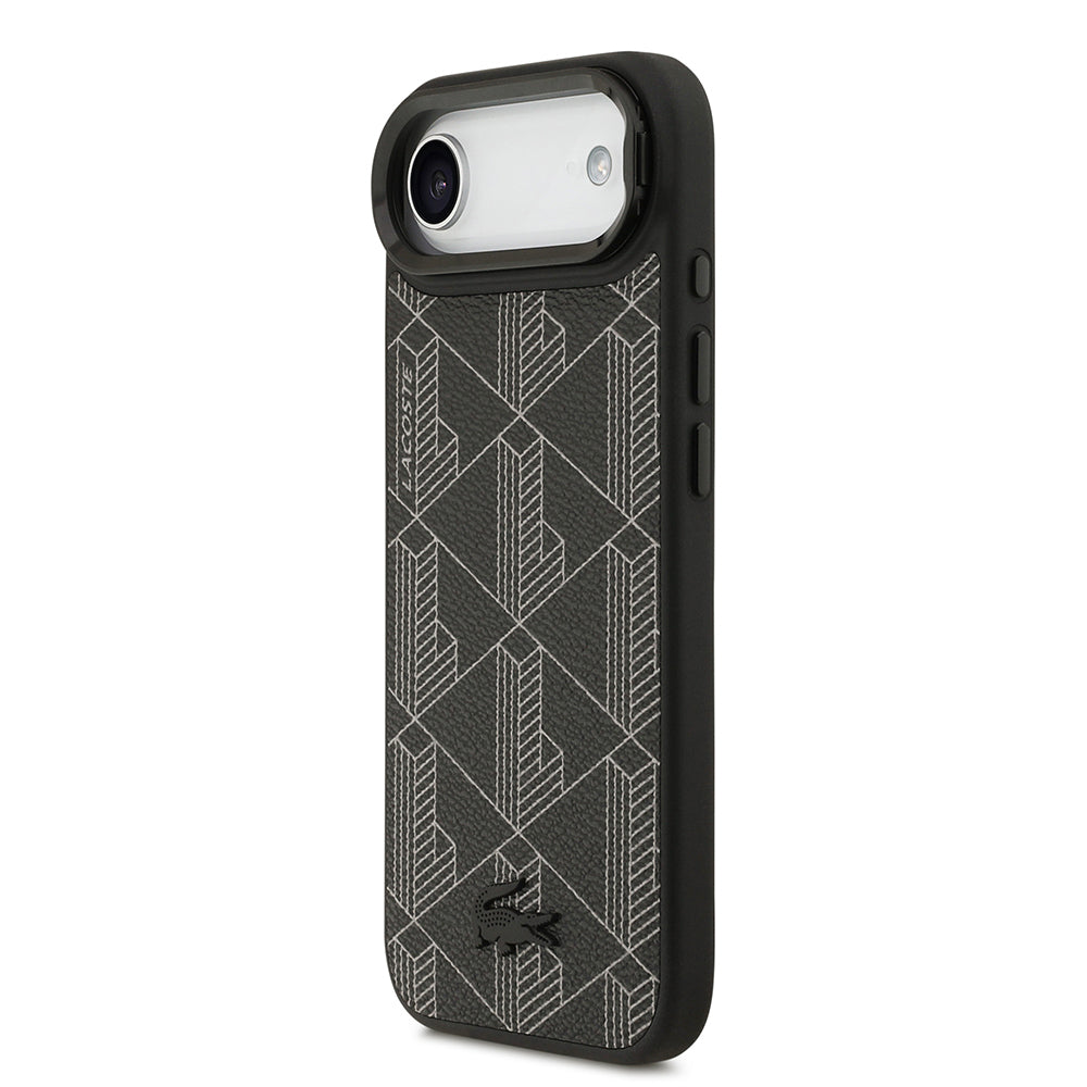 Apple iPhone 17 Air Kılıf Lacoste Orjinal Lisanslı M-safe Şarj Özellikli Standlı PU Deri Karışık Monogram Desenli Kapak