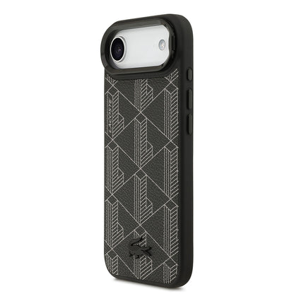 Apple iPhone 17 Air Kılıf Lacoste Orjinal Lisanslı M-safe Şarj Özellikli Standlı PU Deri Karışık Monogram Desenli Kapak