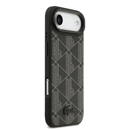 Apple iPhone 17 Air Kılıf Lacoste Orjinal Lisanslı M-safe Şarj Özellikli Standlı PU Deri Karışık Monogram Desenli Kapak