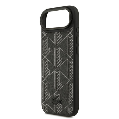 Apple iPhone 17 Air Kılıf Lacoste Orjinal Lisanslı M-safe Şarj Özellikli Standlı PU Deri Karışık Monogram Desenli Kapak